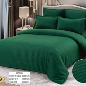 Lenjerie Pat 1 Persoana din Damasc Deluxe, 4 Piese, Verde Smarald-D10416
