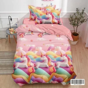 Lenjerie pat 1 Persoana, 4 PIESE, Bumbac Finet, Unicorni, Multicolor, Y60-154