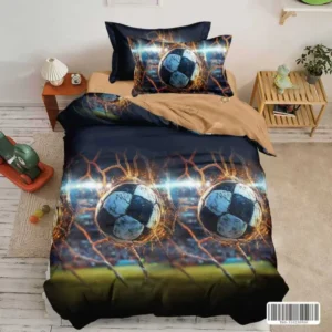 Lenjerie pat 1 Persoana, 4 PIESE, Bumbac Finet, Mingie De Fotbal, Multicolor, Y60-147