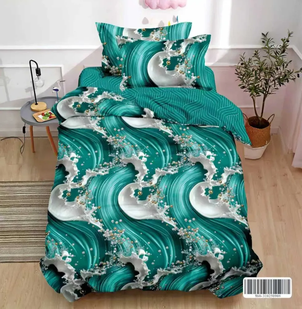 Lenjerie pat 1 Persoana, 4 PIESE, Bumbac Finet, Elegant, Multicolor, Y60-156