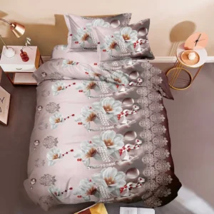 Lenjerie pat 1 Persoana, 4 PIESE, Bumbac Satinat, 3D, Model Floral Artistic, BG-31