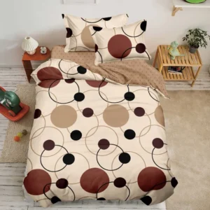Lenjerie pat single 1 Persoana, 4 PIESE, Bumbac Finet, Cercuri, Maro, Y60-143