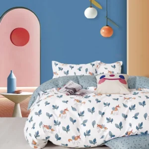 Lenjerie pat single 1 Persoana, 4 PIESE, Bumbac Finet, Frunze, Multicolor, Y60-63
