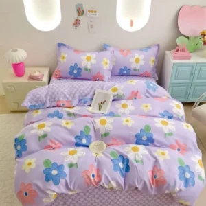 Lenjerie pat single 1 Persoana, 4 PIESE, Bumbac Finet, Floricele, Multicolor, y60-139