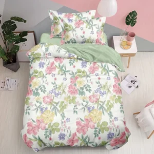 Lenjerie pat single 1 Persoana, 4 PIESE, Bumbac Finet, Floricele, Multicolor, Y60-81