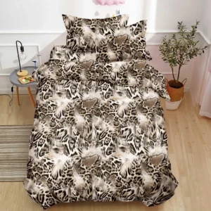Lenjerie pat single 1 Persoana, 4 PIESE, Bumbac Finet, Animal Print, Maro, Y60-131