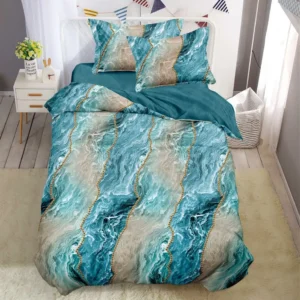 Lenjerie pat single 1 Persoana, 4 PIESE, Bumbac Finet, Marmura, Multicolor, Y60-117