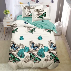Lenjerie pat single 1 Persoana, 4 PIESE, Bumbac Finet, Fluturi, Multicolor, Y60-118