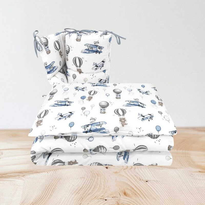 Lenjerie patut cu 3 piese, MimiNu, Pentru patut 120x60 cm, Cu protectie laterala, Din bumbac certificat Oeko Tex Standard...