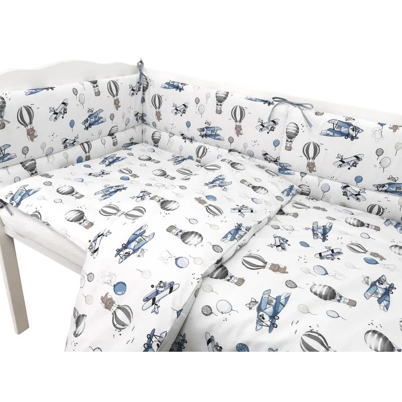 Lenjerie patut cu 3 piese, MimiNu, Pentru patut 120x60 cm, Cu protectie laterala, Din bumbac certificat Oeko Tex Standard...