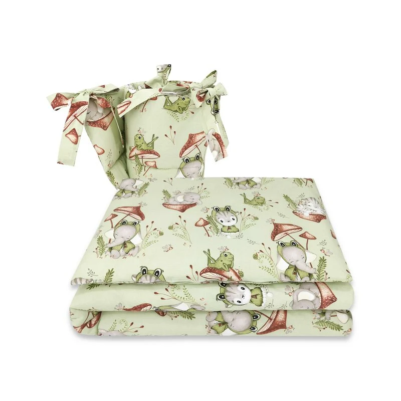 Lenjerie patut 3 piese, Qmini, Pentru patut 120x60 cm, Cu protectie laterala, Din bumbac certificat Oeko Tex Standard 100,...
