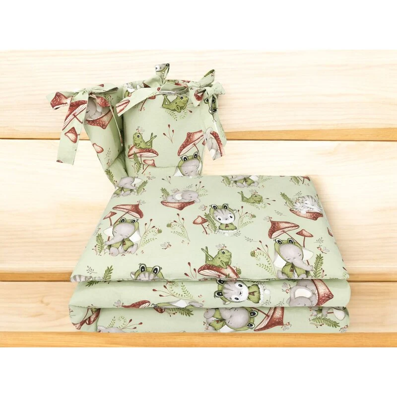 Lenjerie patut 3 piese, Qmini, Pentru patut 120x60 cm, Cu protectie laterala, Din bumbac certificat Oeko Tex Standard 100,...