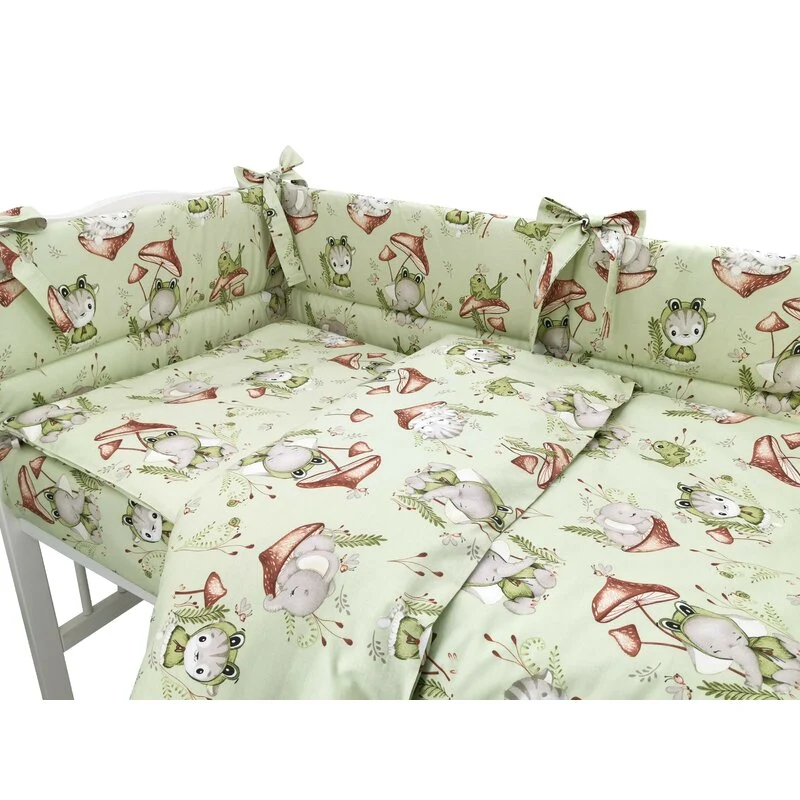 Lenjerie patut 3 piese, Qmini, Pentru patut 120x60 cm, Cu protectie laterala, Din bumbac certificat Oeko Tex Standard 100,...