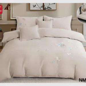 Lenjerie 6 Piese Din Bumbac Satinat Premium, cu Elastic si Fluturi Imprimati, Cabalin-D8095