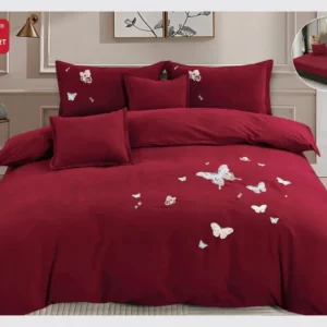 Lenjerie 6 Piese Din Bumbac Satinat Premium, cu Elastic si Fluturi Imprimati, Grena-D8091