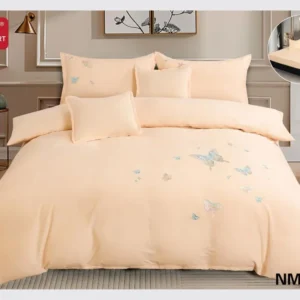 Lenjerie 6 Piese Din Bumbac Satinat Premium, cu Elastic si Fluturi Imprimati, Piersica-D8094
