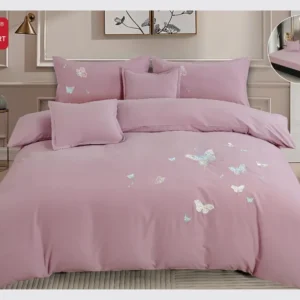 Lenjerie 6 Piese Din Bumbac Satinat Premium, cu Elastic si Fluturi Imprimati, Roz Prafuit-D8100