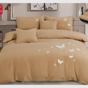 Lenjerie 6 Piese Din Bumbac Satinat Premium, cu Elastic si Fluturi Imprimati, Bej-D8101