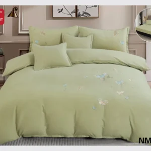 Lenjerie 6 Piese Din Bumbac Satinat Premium, cu Elastic si Fluturi Imprimati, Verde-D8096