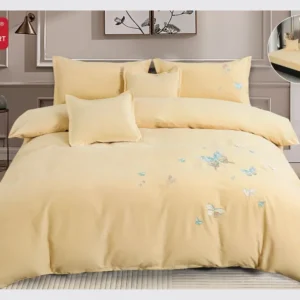 Lenjerie 6 Piese Din Bumbac Satinat Premium, cu Elastic si Fluturi Imprimati, Galbui-D8098