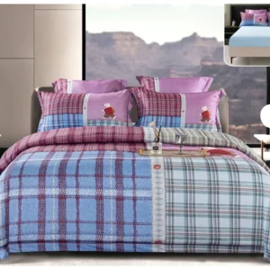 Lenjerie Premium Luxury, Pat Dublu, Satin Gros, 6 Piese cu Elastic, Patchwork Carouri-A8215