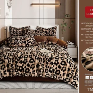Lenjerie Pufoasa, din Blanita artificiala Tip Iepure+Cocolino Catifelat, 6 piese, cu Elastic, Leopard-D8941