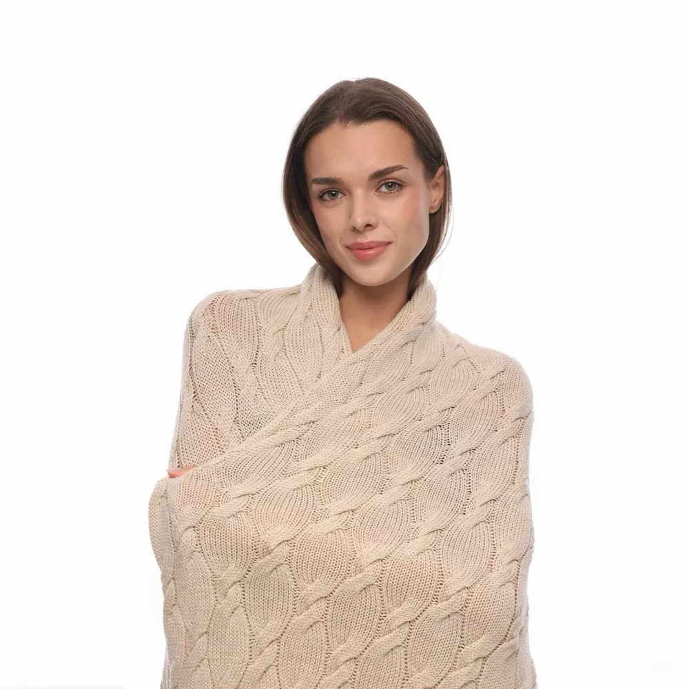 Lullalove Pătură mare din lână merino bej 180x120 cm