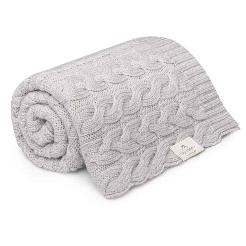 My Memi Pătură în carouri din lână Merino gri deschis - colecție premium