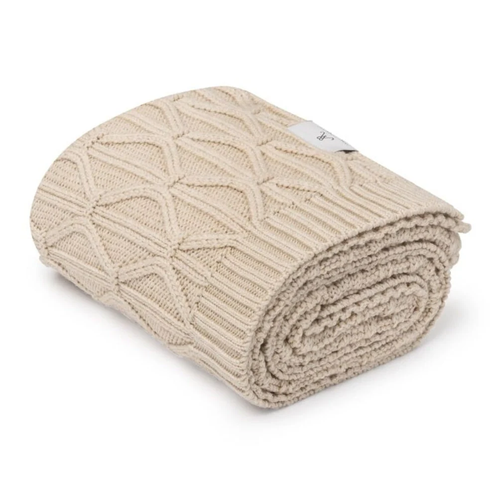 My Memi Pătură din lână Merino caldă bej Wave - colecție premium