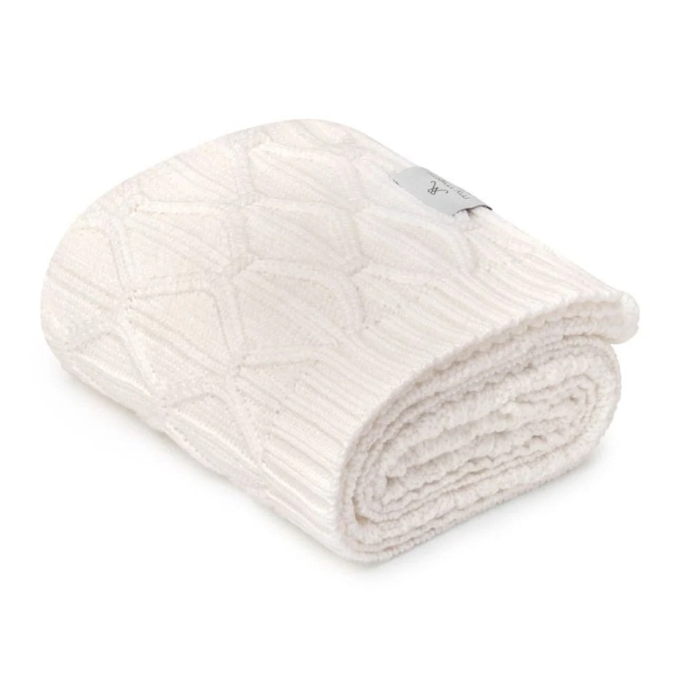 My Memi Pătură Wave din lână merino crem - colecție premium