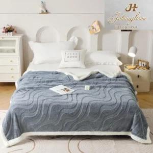 Patura Cocolino cu Blanita, 3D, 200x230 cm, Dungi, Gri Deschis, Pd13