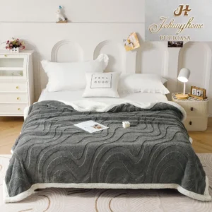 Patura Cocolino cu Blanita, 3D, 200x230 cm, Dungi, Gri Inchis, Pd10