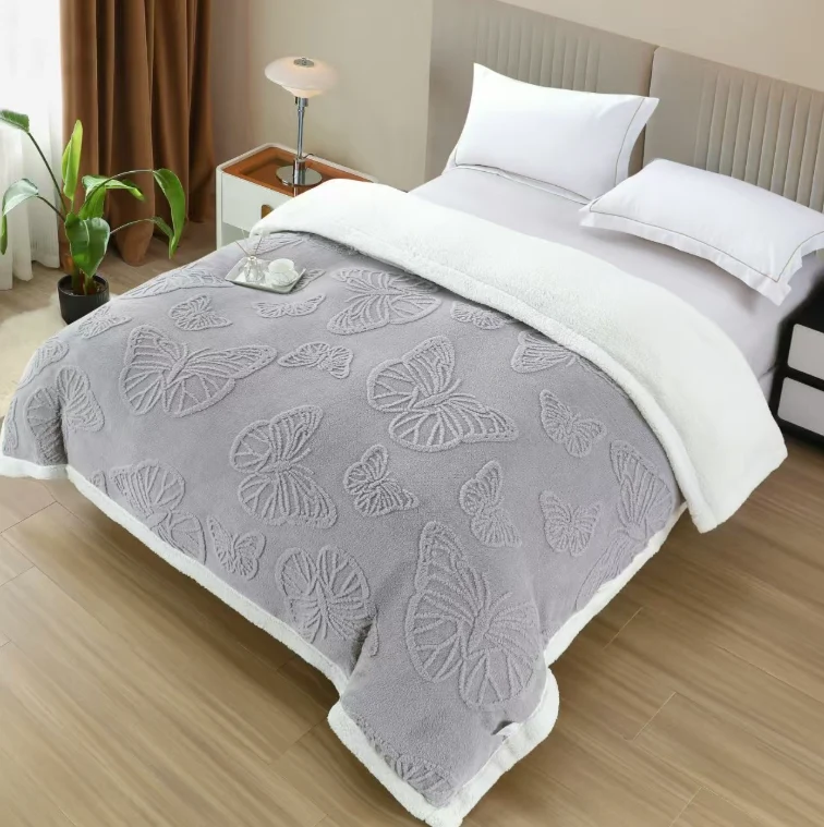Patura Cocolino cu Blanita, 3D, 200x230 cm, Fluture, Gri Deschis, H-03