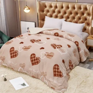 Patura Cocolino cu Blanita, 200x230cm, Bej/Inimi-C5812