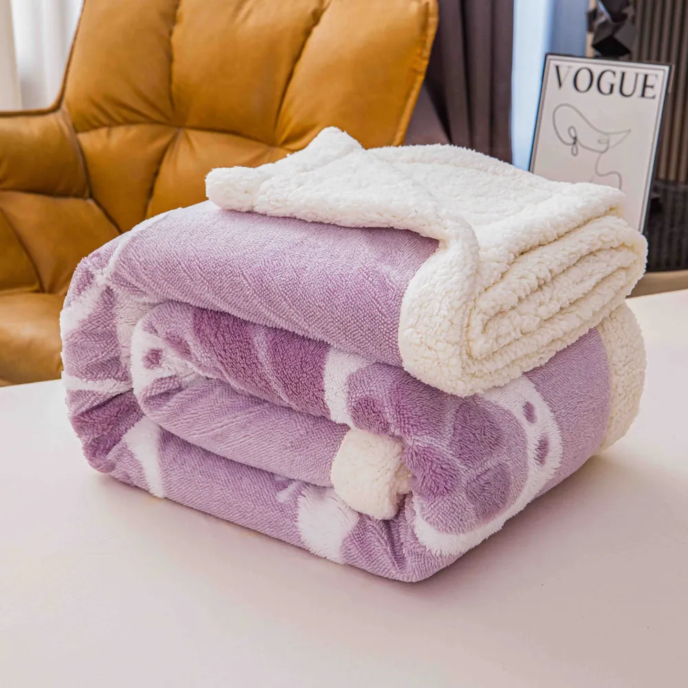 Patura Cocolino cu Blanita, 200x230cm, Imprimeu 3D cu Fluturi, Lila-C9700
