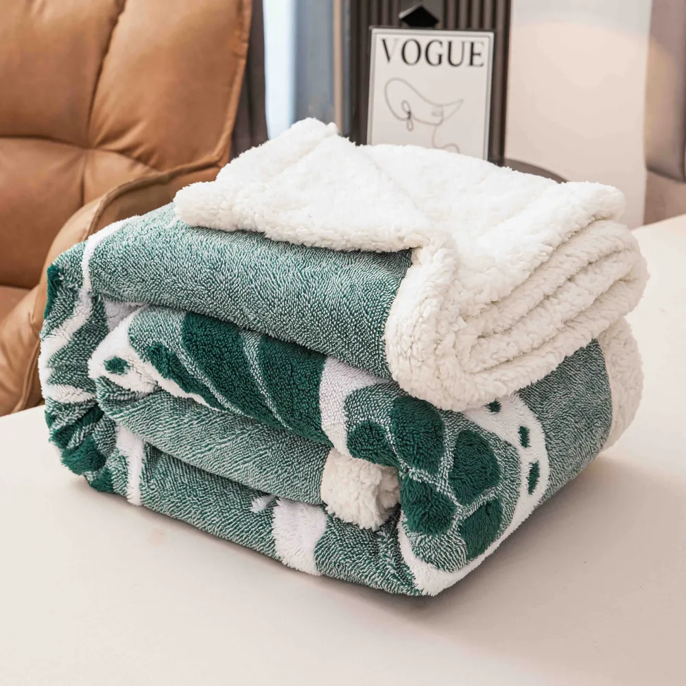 Patura Cocolino cu Blanita, 200x230cm, Imprimeu 3D cu Fluturi, Verde-C9702
