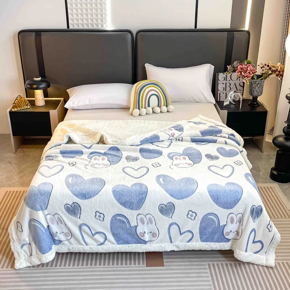 Patura Cocolino cu Blanita, 200x230cm, Inimioare/Iepurasi-C7487