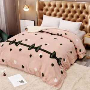 Patura Cocolino cu Blanita, 200x230cm, Roz/Fundite/Inimi-C5814