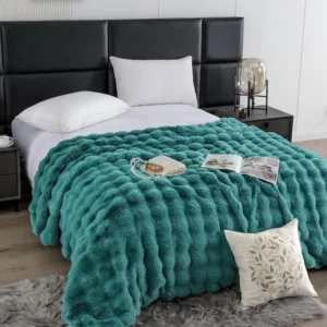 Patura Cocolino Pufoasa, cu Fermoar, din Blanita Artificiala, 200x230cm, Turcoaz