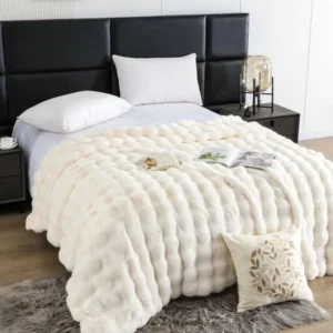Patura Cocolino Pufoasa, cu Fermoar, din Blanita Artificiala, 200x230cm, Crem