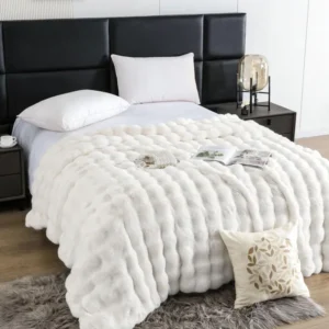 Patura Cocolino Pufoasa, cu Fermoar, din Blanita Artificiala, 200x230cm, Alb