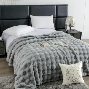 Patura Cocolino Pufoasa, cu Fermoar, din Blanita Artificiala, 200x230cm, Gri Deschis