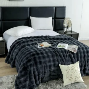 Patura Cocolino Pufoasa, cu Fermoar, din Blanita Artificiala, 200x230cm, Gri Sobolan