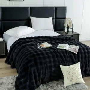 Patura Cocolino Pufoasa, cu Fermoar, din Blanita Artificiala, 200x230cm, Negru