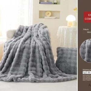 Patura Cocolino Pufoasa, cu Fermoar, din Blanita Artificiala de Iepure, 200x230cm, Gri Deschis-D9162