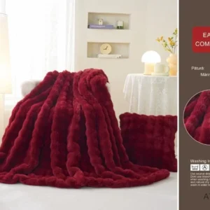 Patura Cocolino Pufoasa, cu Fermoar, din Blanita Artificiala de Iepure, 200x230cm, Grena-D9167