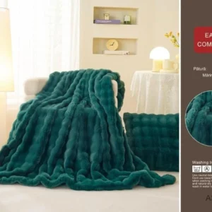 Patura Cocolino Pufoasa, cu Fermoar, din Blanita Artificiala de Iepure, 200x230cm, Verde-D9163