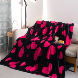 Patura Cocolino Subtire, 200x230cm, Negru/Inimi-A9458