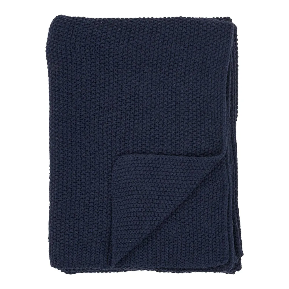 Patura decorativa Santos din bumbac reciclat, albastru inchis 130x170 cm