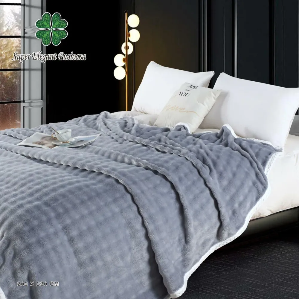 Patura Pufoasa Cocolino Premium, 200x230cm, Gri Deschis-SEP9122